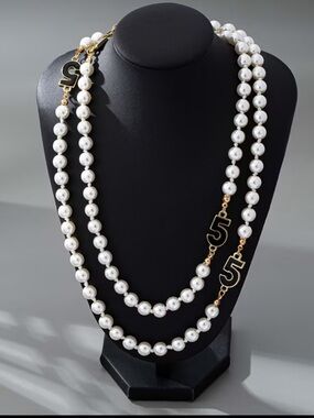 White faux Pearl Multi-Strand Necklace with Gold Accents